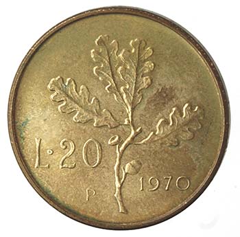 Repubblica Italiana. 20 lire 1970. ... 