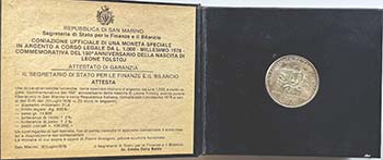 San Marino. 1000 lire 1978. Ag.  ... 