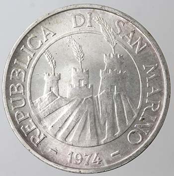 San Marino. 500 lire 1974. Ag. ... 