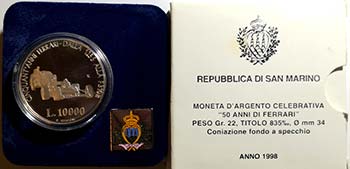 San Marino. 10.000 lire. 1998. Ag. ... 