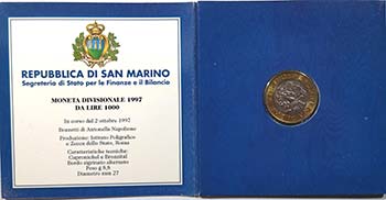 San Marino. 1000 Lire 1997. FDC. ... 