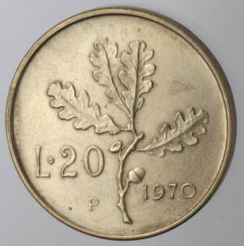 Repubblica Italiana. 20 lire 1970. ... 