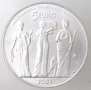 San Marino. 5 Euro 2003. Ag. Peso ... 