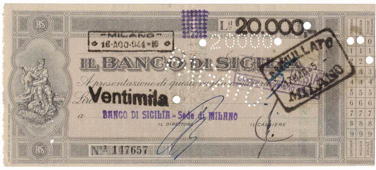 Banconote. Banco di Sicilia. ... 