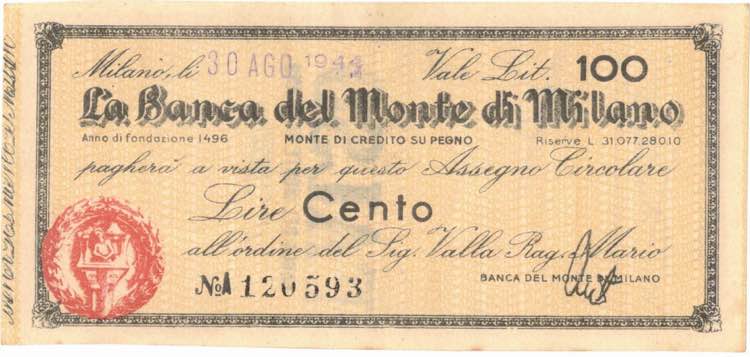 Banconote. Banca Del Monte di ... 