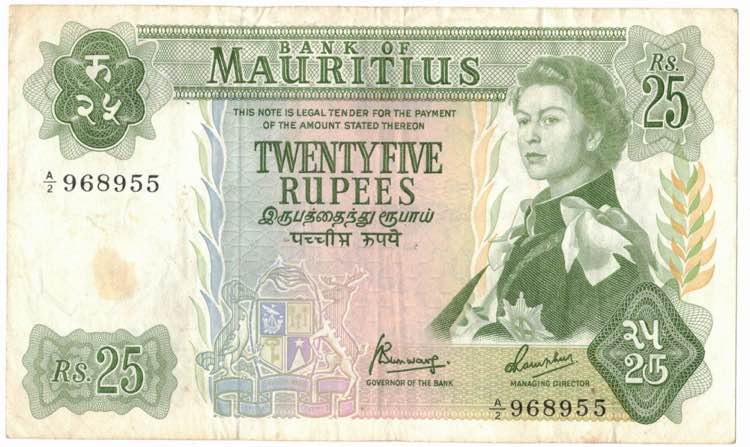 Banconote. Estere. Mauritius. 25 ... 