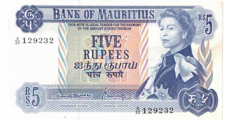 Banconote. Estere. Mauritius. 5  ... 