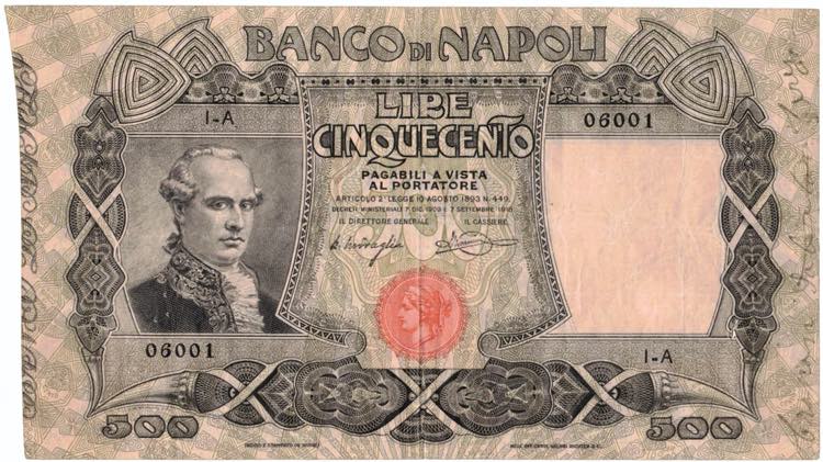 Cartamoneta. Banco di Napoli. 500 ... 