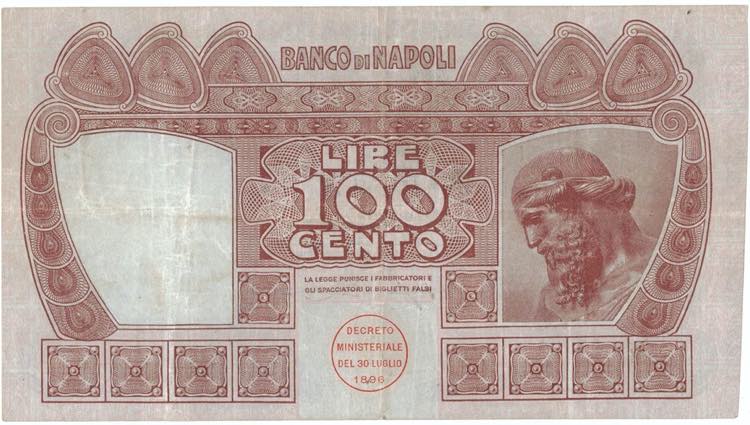 Cartamoneta. Banco di Napoli. 100 ... 
