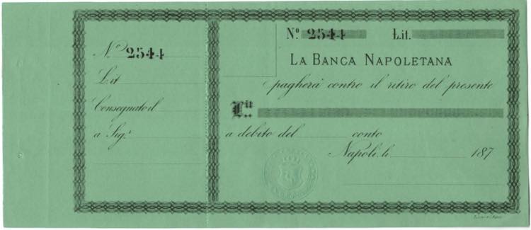 Cartamoneta. Banca Napoletana. ... 