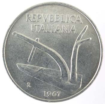 Repubblica Italiana. 10 Lire 1967 ... 