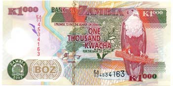Banconote Estere. Zambia. 1000 ... 