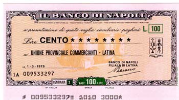 Miniassegni. Banco di Napoli. Lire ... 