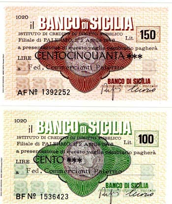 Miniassegni. Banco di Sicilia. 2 ... 