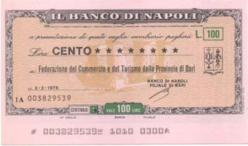 Miniassegni. Banco di Napoli. Lire ... 