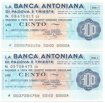 Miniassegni. Banca Antoniana di ... 