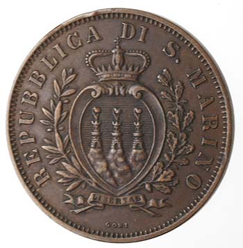 San Marino. 10 Centesimi 1875. BB+.