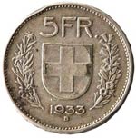 Monete Estere. Svizzera. 5 franchi 1933 ... 
