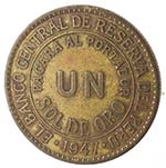 Monete Estere. Perù. 1 Sol de oro 1947. Ae. ... 