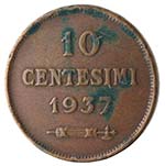 San Marino. 10 Centesimi 1937. Ae. BB.