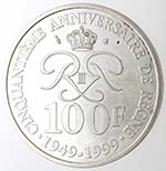 Monete Estere. Monaco. 100 Franchi 1999. Ag ... 
