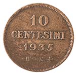 San Marino. 10 Centesimi 1935. Ae. MB.
