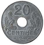 Monete Estere. Francia. 20 Centimes 1941. ... 