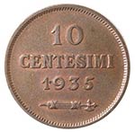 San Marino. 10 Centesimi 1935. Ae. qFDC.