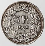 Monete Estere. Svizzera. Mezzo Franco 1929. ... 