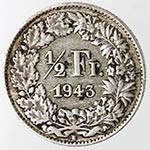 Monete Estere. Svizzera. Mezzo Franco 1943. ... 