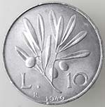 Repubblica Italiana. 10 Lire 1949 Ulivo. It. ... 