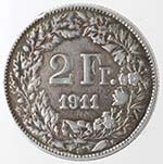 Monete Estere. Svizzera. 2 Franchi 1911. Ag. ... 