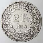 Monete Estere. Svizzera. 2 Franchi 1914. Ag. ... 