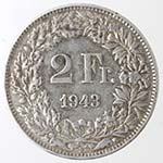 Monete Estere. Svizzera. 2 Franchi 1943. Ag. ... 
