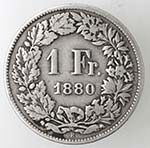 Monete Estere. Svizzera. 1 Franco 1880. Ag. ... 