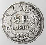Monete Estere. Svizzera. Mezzo Franco 1910. ... 