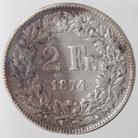 Monete Estere. Svizzera. 2 Franchi 1874. Ag. ... 