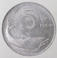 Repubblica Italiana. 5 lire 1969 (1 ... 