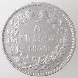 Monete Estere. Francia. 5 Franchi 1870K. ... 