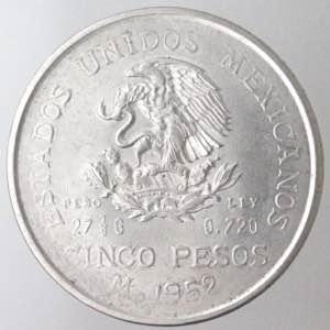 Monete Estere. Messico. 5 Pesos 1952. Ag. KM ... 