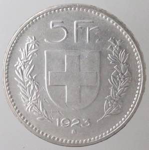 Monete Estere. Svizzera. 5 franchi 1923 B. ... 
