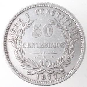 Monete Estere. Uruguay. 50 Centesimos 1877. ... 
