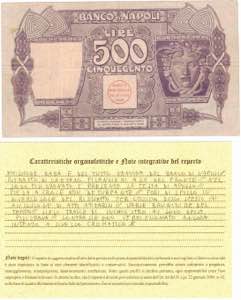 Banconote. Banco di Napoli. 500 Lire ... 