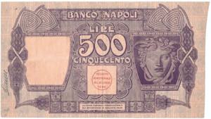Cartamoneta. Banco di Napoli. 500 Lire ... 