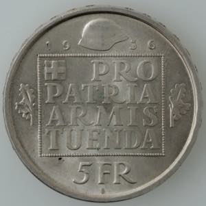 Monete Estere. Svizzera. 5 Franchi 1936. Ag. ... 