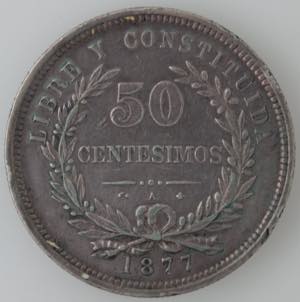 Monete Estere. Uruguay. 50 Centimos 1877. ... 