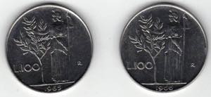 Repubblica Italiana. Lotto di 2 monete. 100 ... 