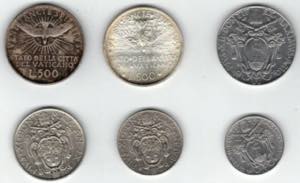 Vaticano. Lotto di 6 Pezzi. 500 lire 1963, ... 