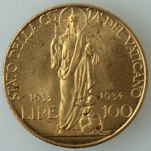 Vaticano. Pio XI. 1922-1938. 100 Lire ... 