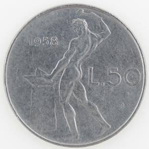 Repubblica Italiana. 50 Lire 1958. Vulcano. ... 